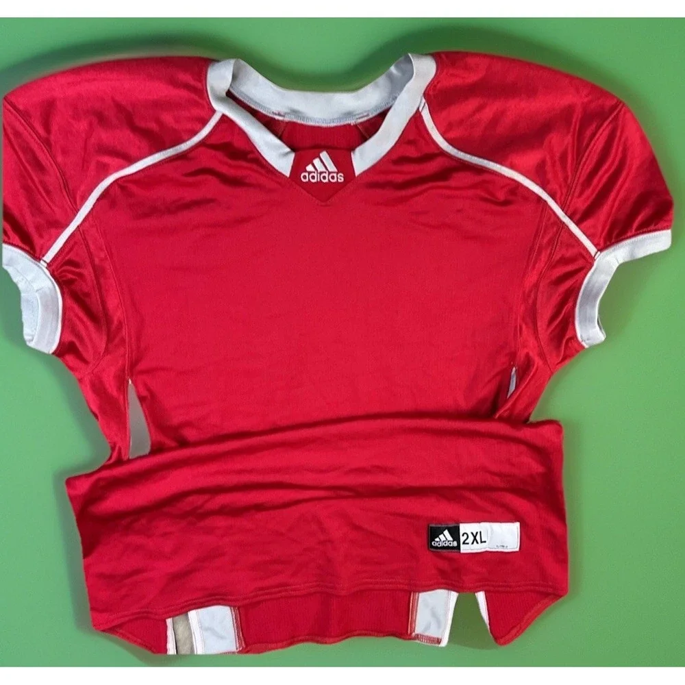 Adidas Football Training Jersey Practice Blank Red V-Neck Men Sz 2XL‎